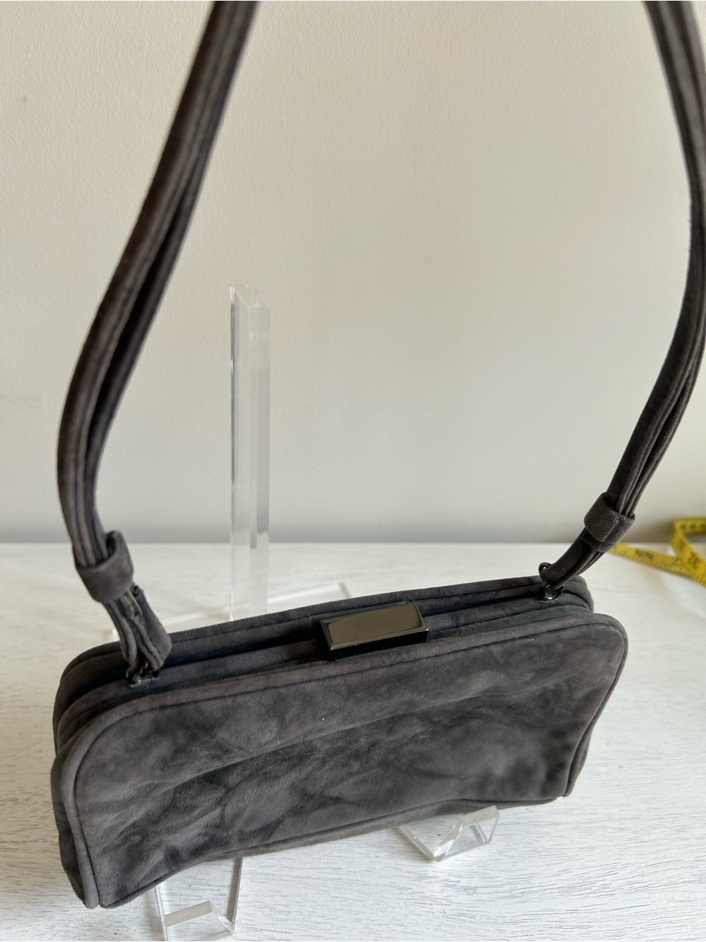 Women’s Gray Suede Shoulder Bag with Padded Strap